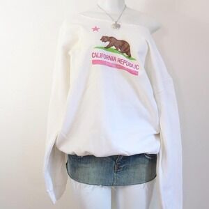 y2k california republic pink graphic off shoulder sweatshirt oversized